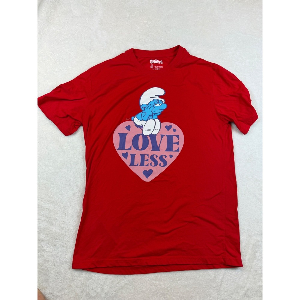 The Smurfs Love Less Graphic T-Shirt Red Short Sleeve Crew Neck Large 42/44 2024